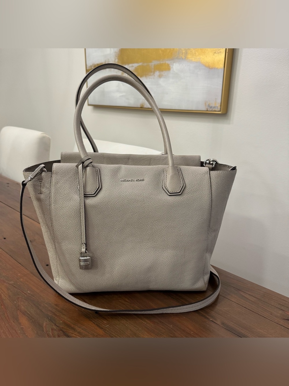 Michael Kors Mercer Satchel Tote Grey Leather Large